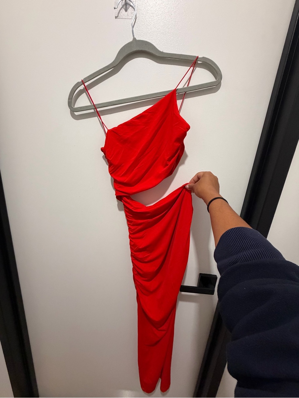 Zara Red One-Shoulder Draped Cutout Dress